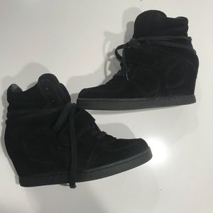 Ash Black Suede Wedge Sneakers
